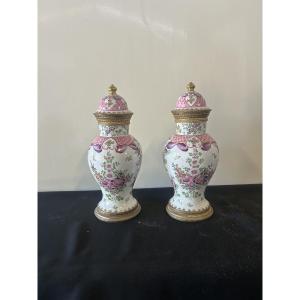 Pair Of Porcelain And Bronze Vases
