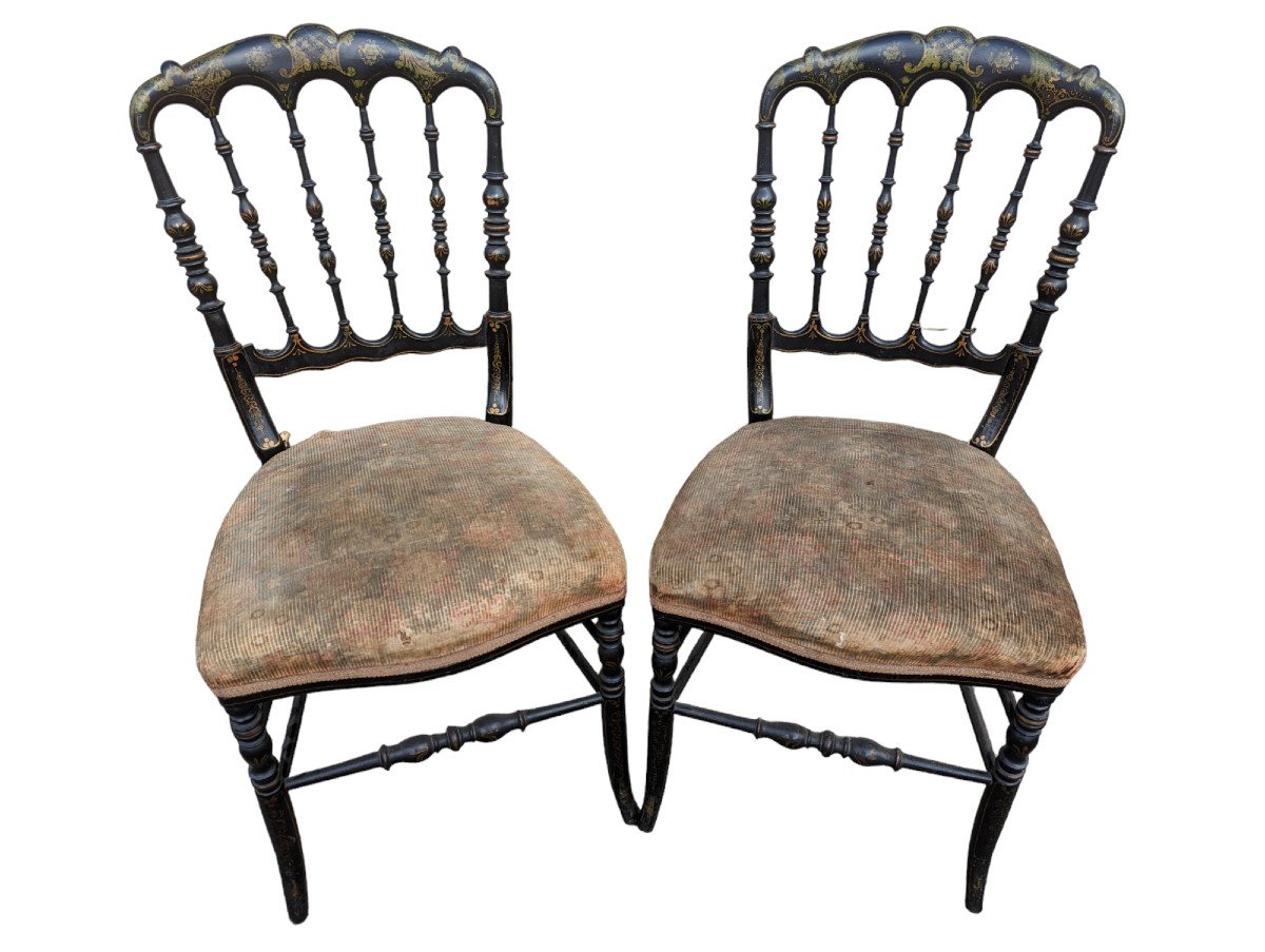 Paire De Chaises  laqué NIII 19 ème Siècle 
