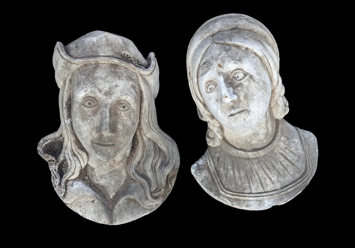 Pair Of Bas Relief Character Heads From The Renaissance 1900