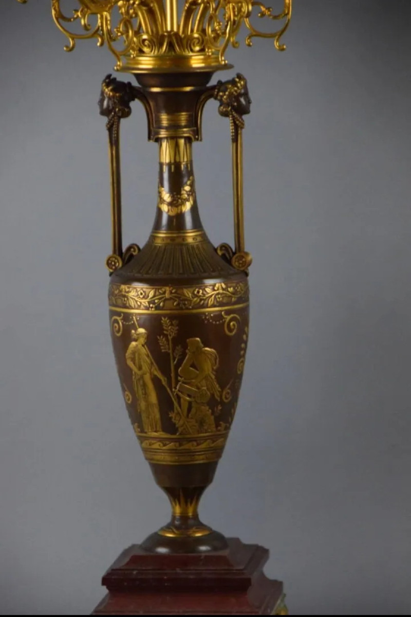 Pair Of Candelabra Cahieux Henry (1825-1854) And Ferdinand Barbedienne (1810-1892)-photo-3