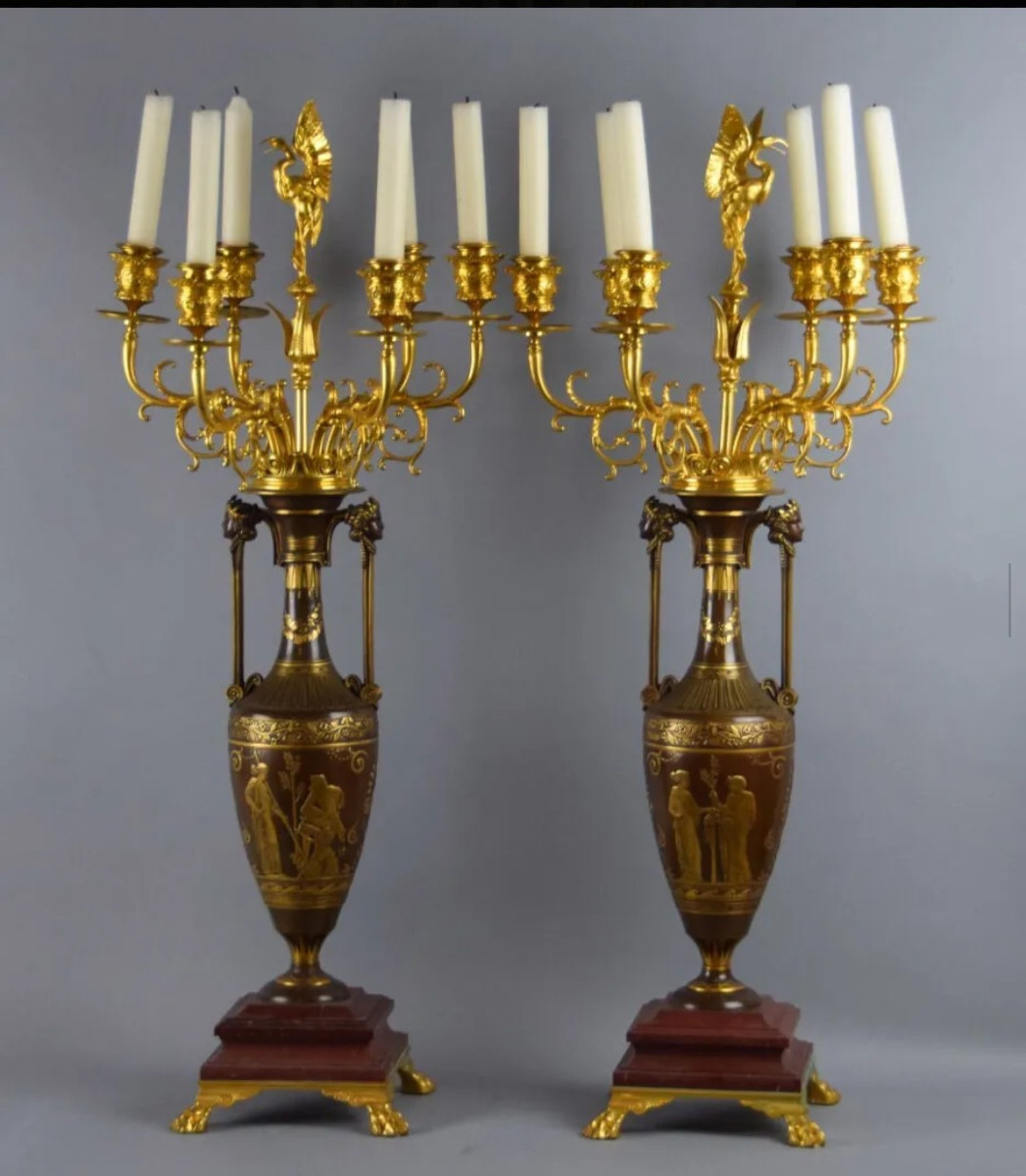Pair Of Candelabra Cahieux Henry (1825-1854) And Ferdinand Barbedienne (1810-1892)
