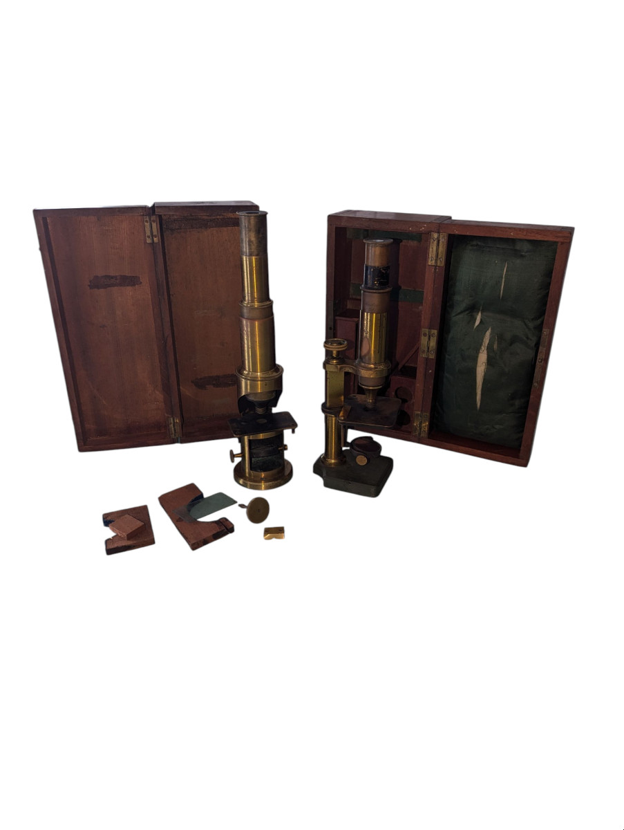Lot Of Two 19th Century Microscopes, One Of Which Was Signed Hartnack O.