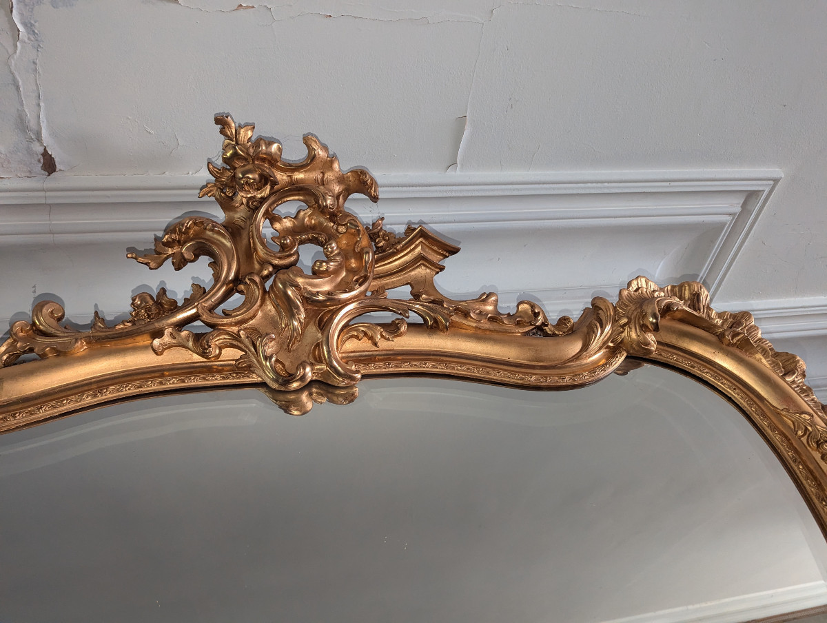 19th Century Louis XV Horizontal Mirror, Carved And Gilded-photo-2