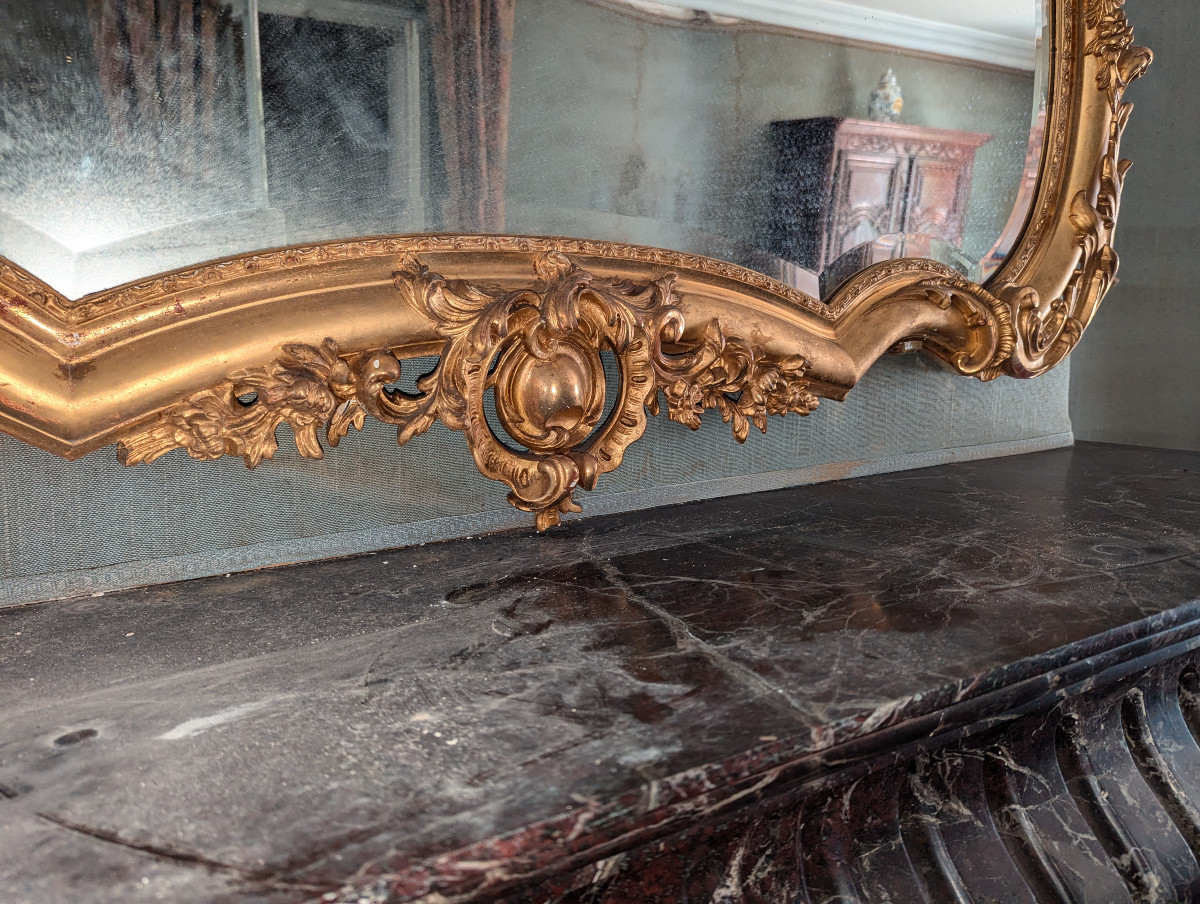 19th Century Louis XV Horizontal Mirror, Carved And Gilded-photo-2