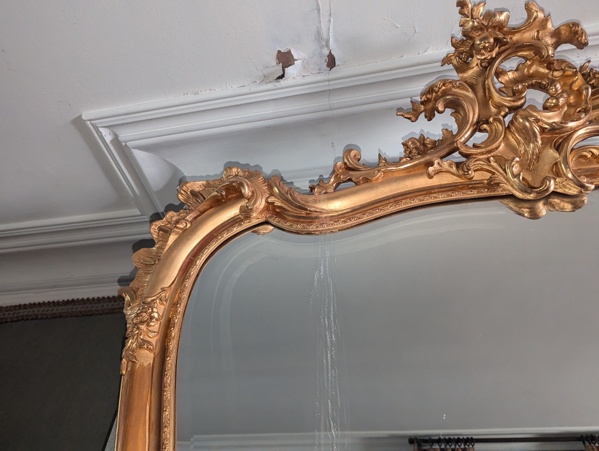 19th Century Louis XV Horizontal Mirror, Carved And Gilded-photo-3
