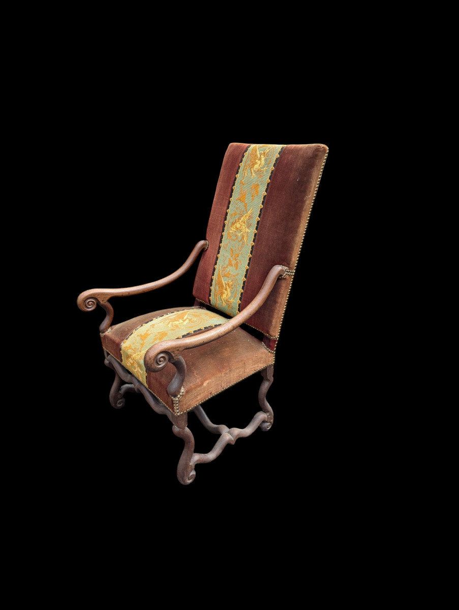 17th Century Sheep Bone Armchair With Petit Point Tapestry -photo-3