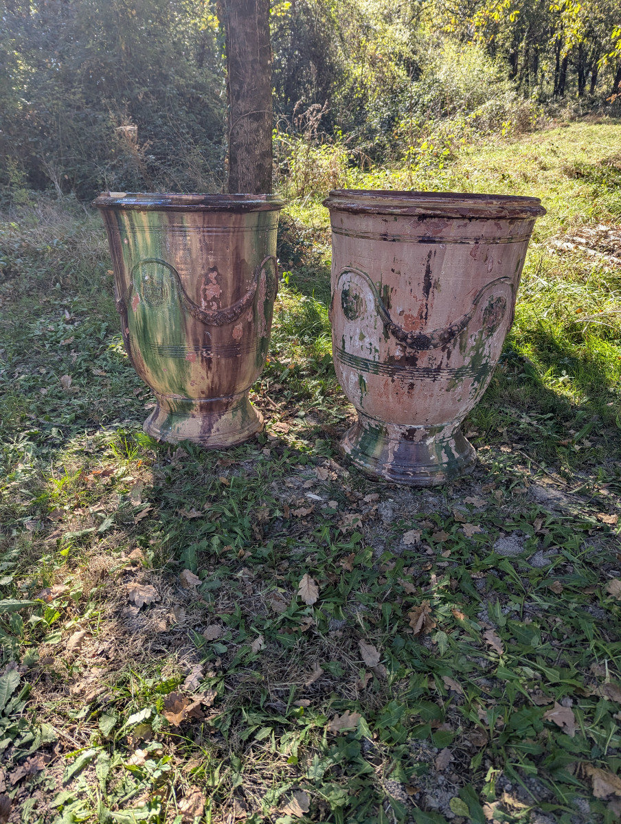  Large Pair Of 19th Century Enduze Vases -photo-2