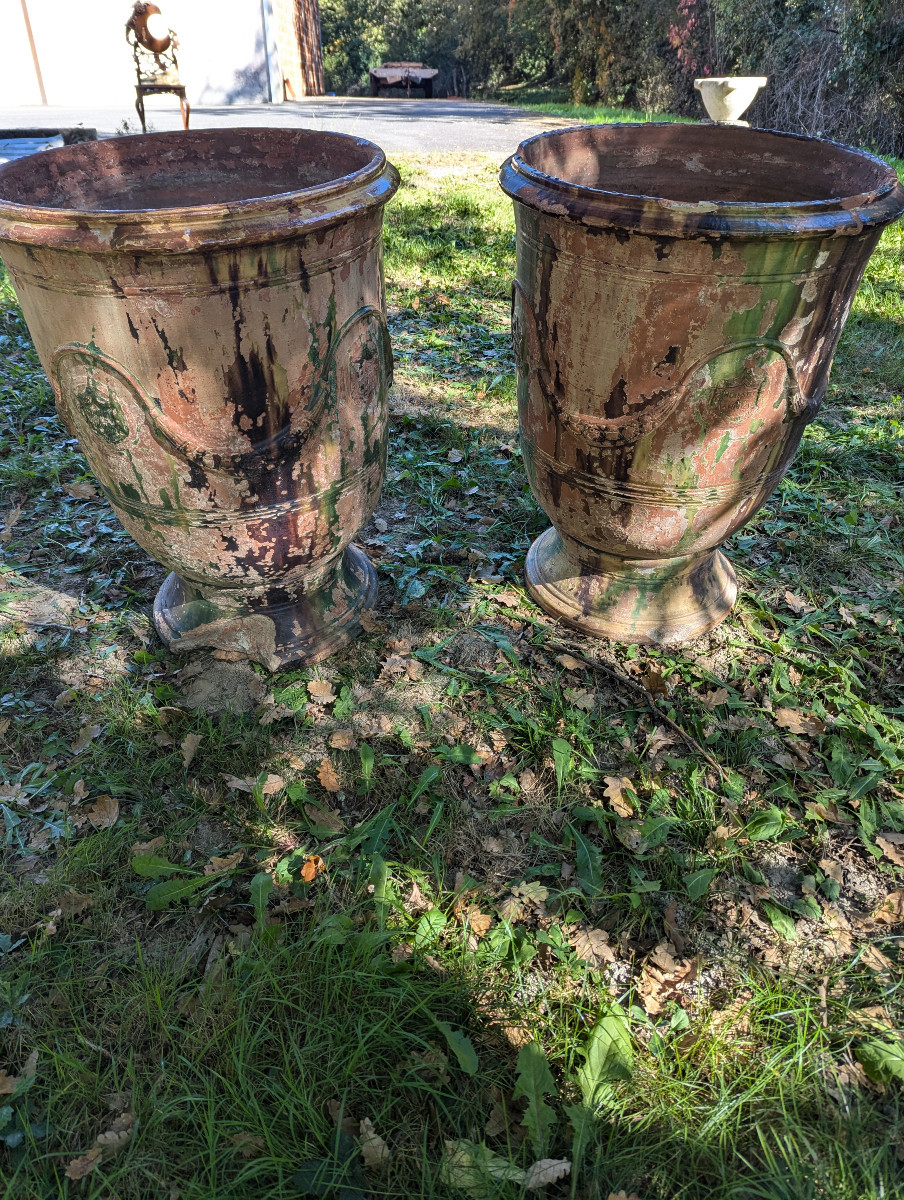  Large Pair Of 19th Century Enduze Vases -photo-2