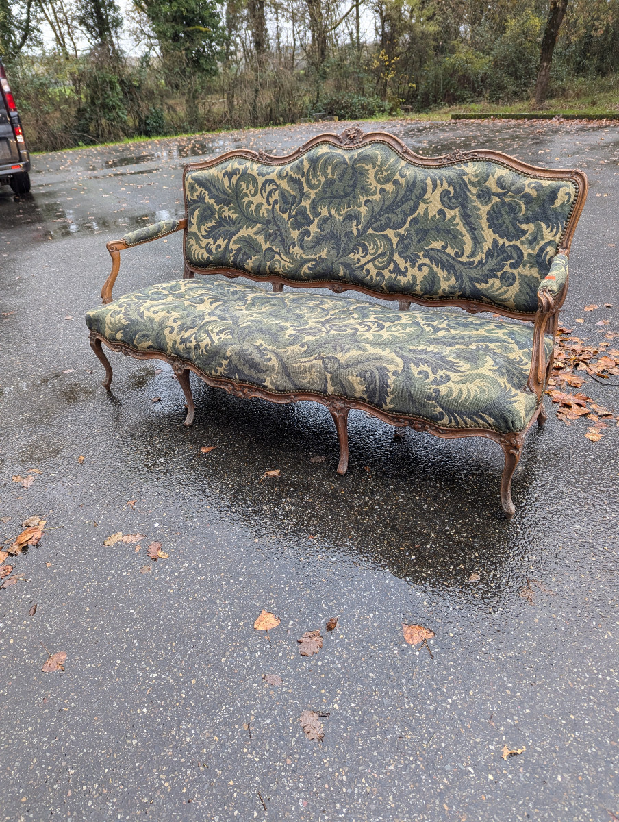 Large Flat-backed Sofa, Known As A "queen's Sofa," 18th Century, Stamped M. Gourdin-photo-2