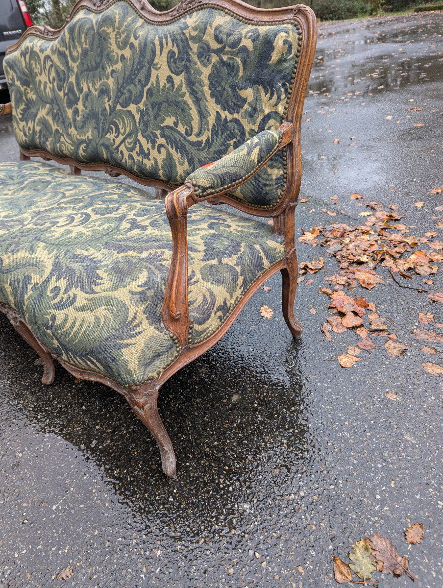 Large Flat-backed Sofa, Known As A "queen's Sofa," 18th Century, Stamped M. Gourdin-photo-3