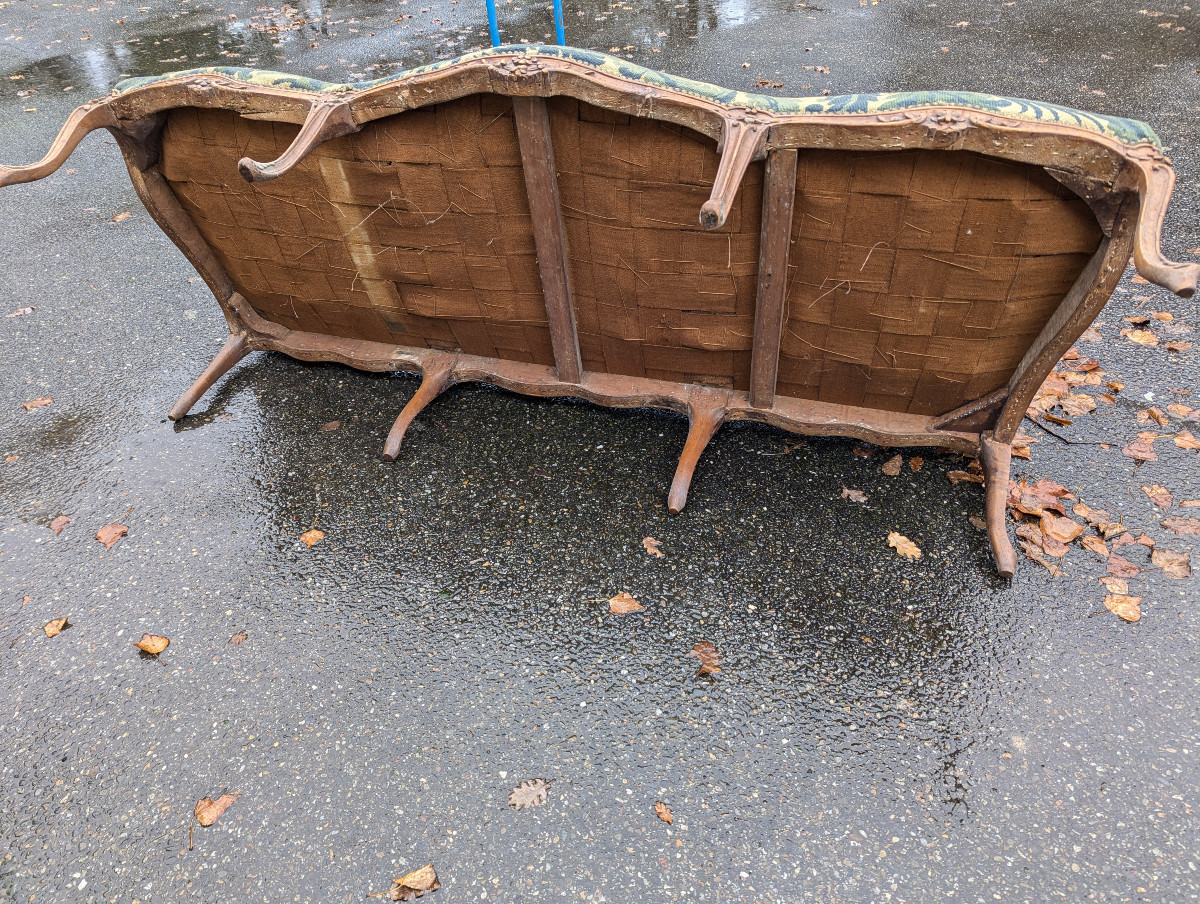 Large Flat-backed Sofa, Known As A "queen's Sofa," 18th Century, Stamped M. Gourdin-photo-1