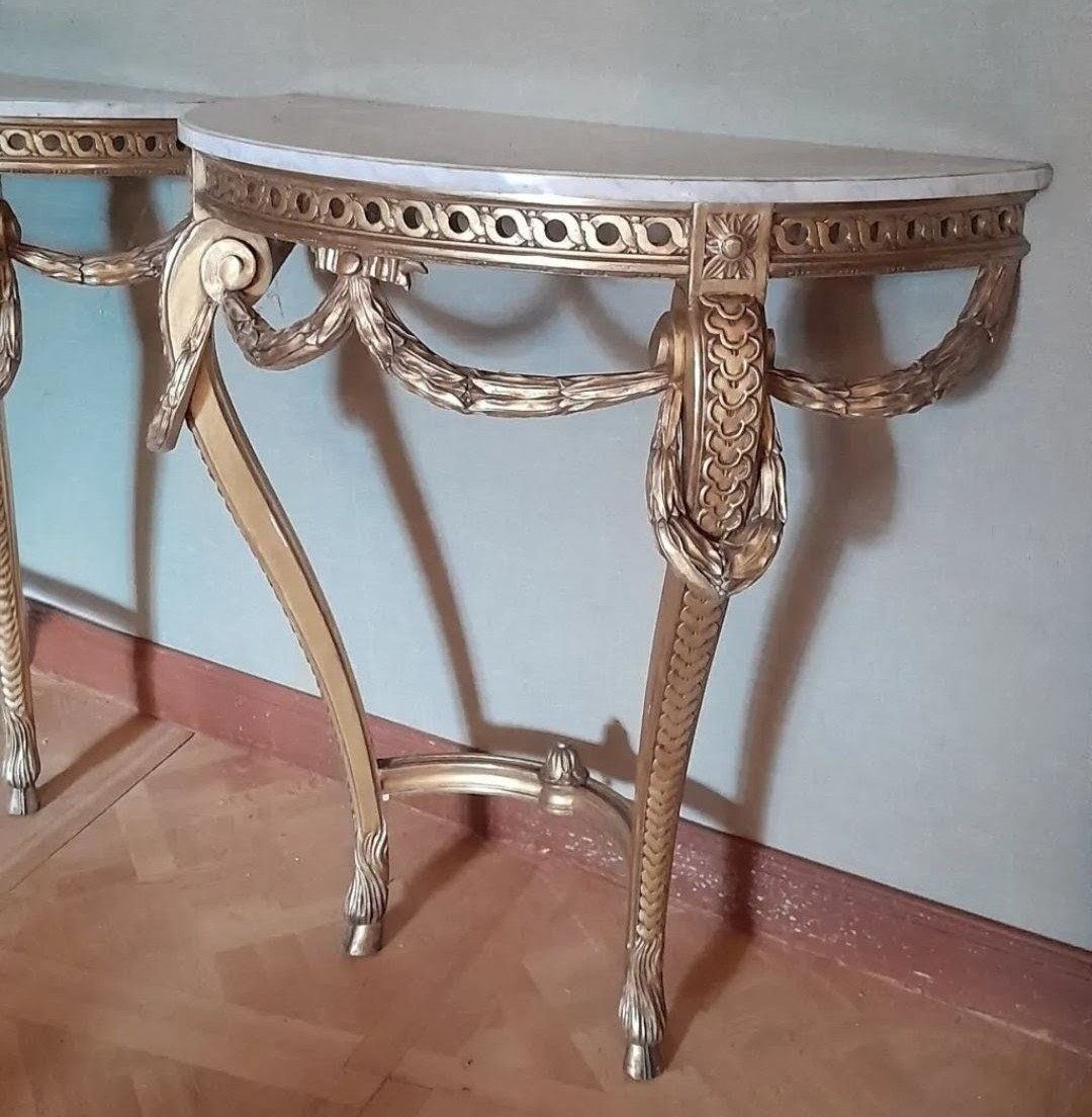 Paire de console demi lune de style LXVI-photo-2