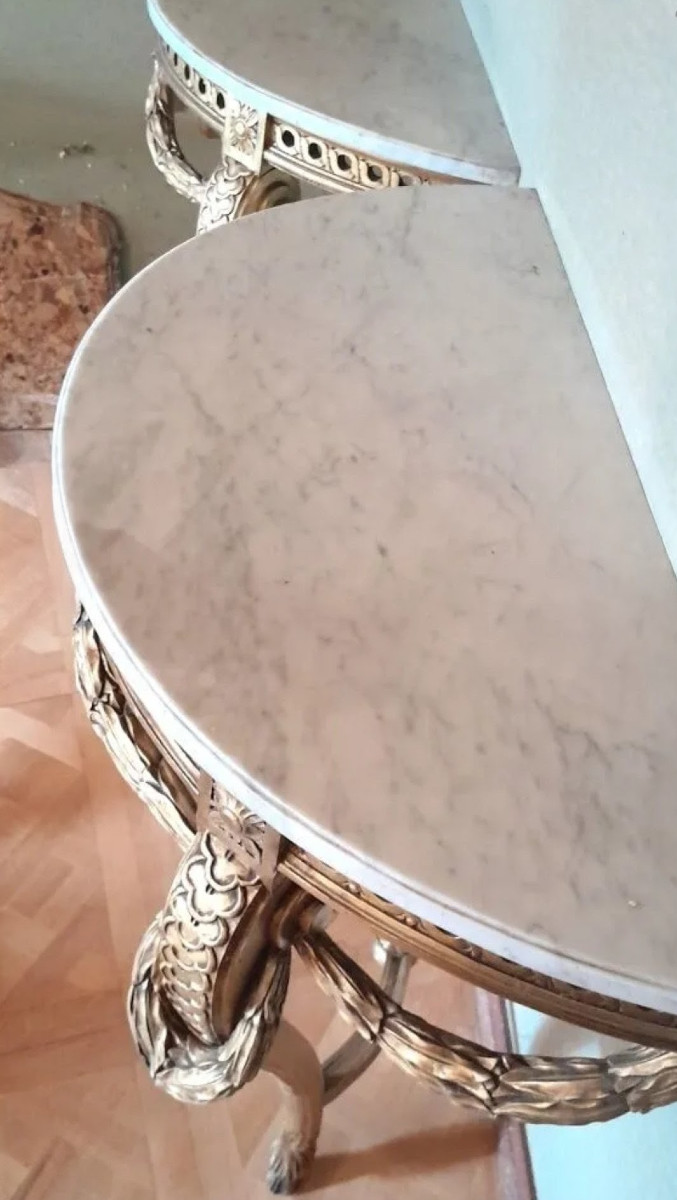 Paire de console demi lune de style LXVI-photo-3