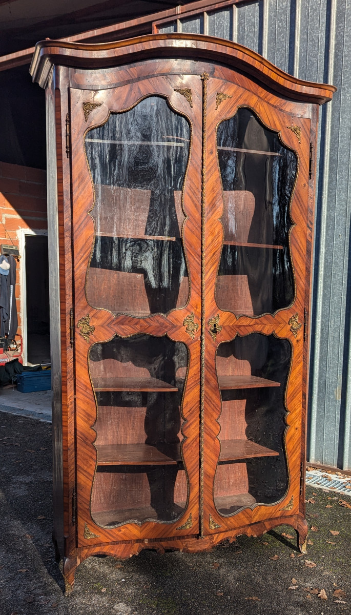 Louis XV Style Curved Glass-fronted Bookcase, 18th Century-photo-2