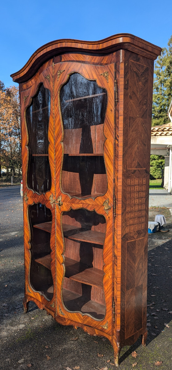 Louis XV Style Curved Glass-fronted Bookcase, 18th Century-photo-3