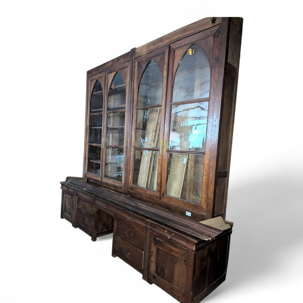 Grande bibliothèque en noyer 19 ème siècle -photo-2