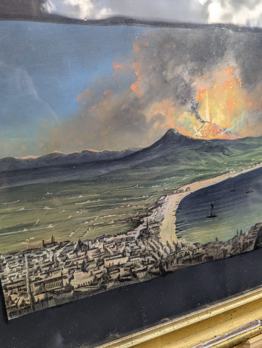 Large Panoramic Neapolitan Gouache, 19th Century-photo-3