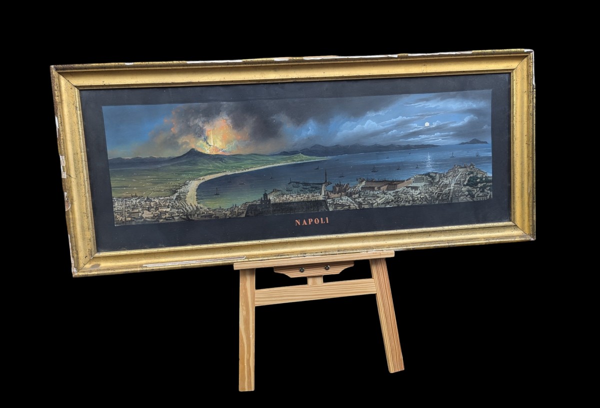 Large Panoramic Neapolitan Gouache, 19th Century