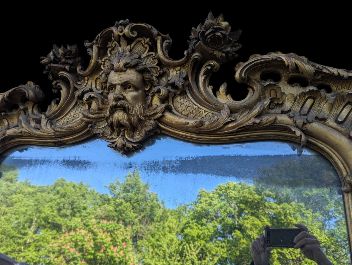 Grand miroir doré d’époque Napoléon III – décor au mascaron -photo-4