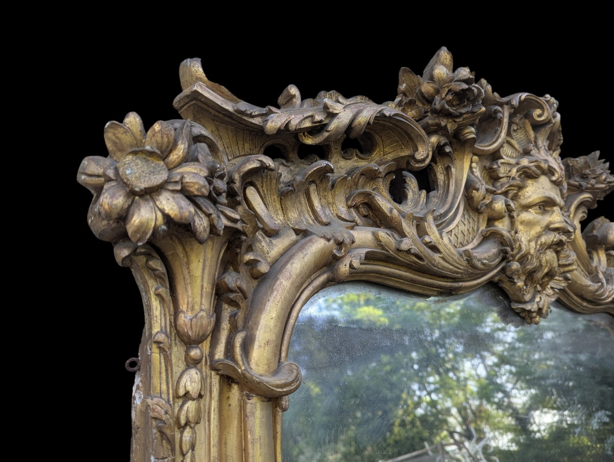 Grand miroir doré d’époque Napoléon III – décor au mascaron -photo-1