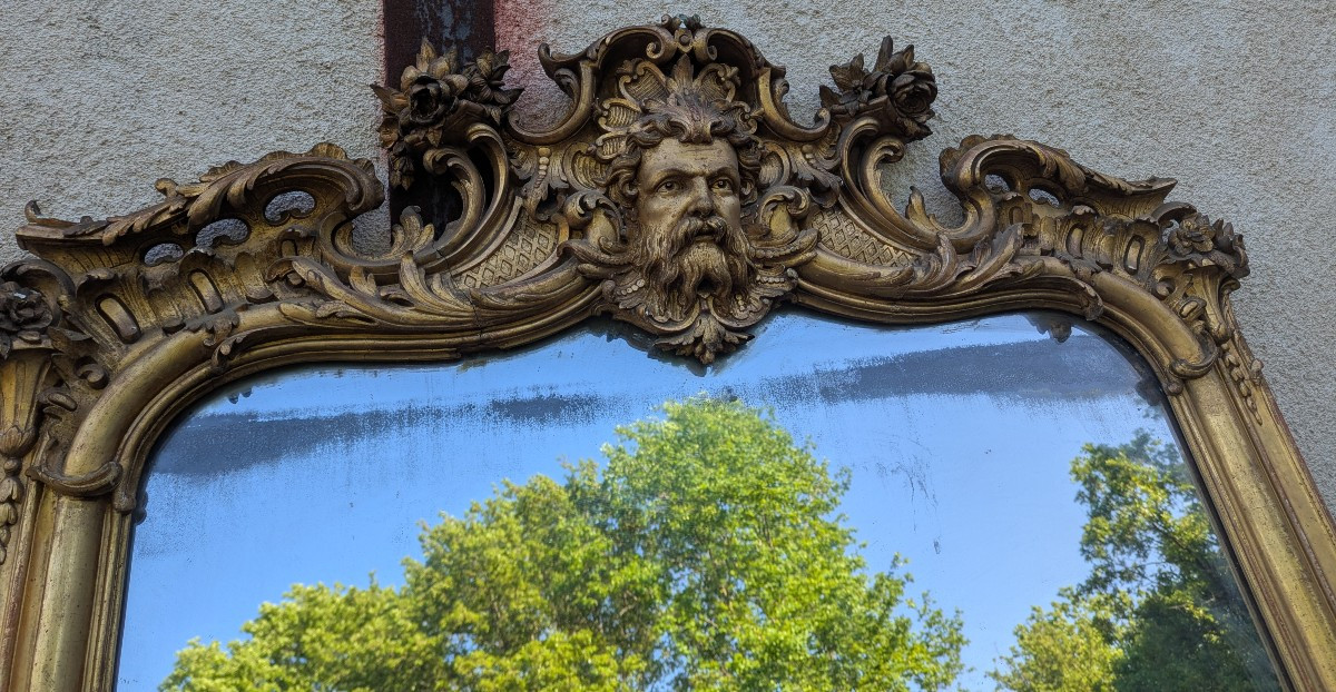 Grand miroir doré d’époque Napoléon III – décor au mascaron -photo-5