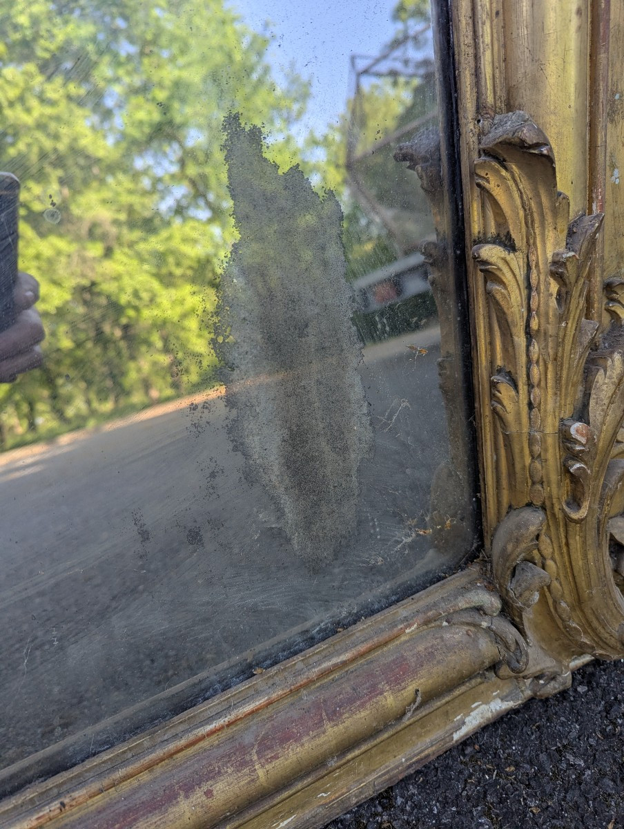 Grand miroir doré d’époque Napoléon III – décor au mascaron -photo-7