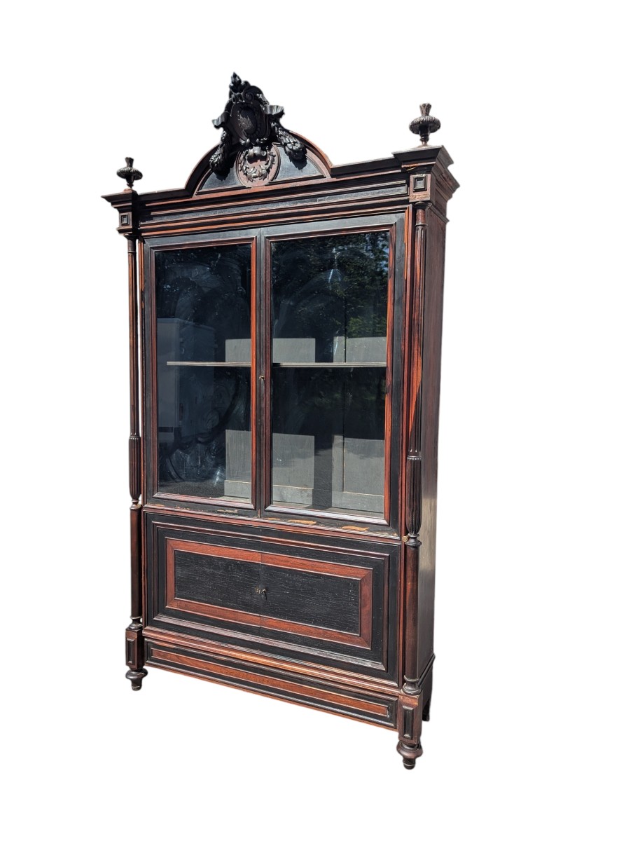 Bibliothèque Vitrine Napoléon III En Palissandre Noirci – Dans Le Goût D’Hippolyte Sauvrezy – X-photo-2