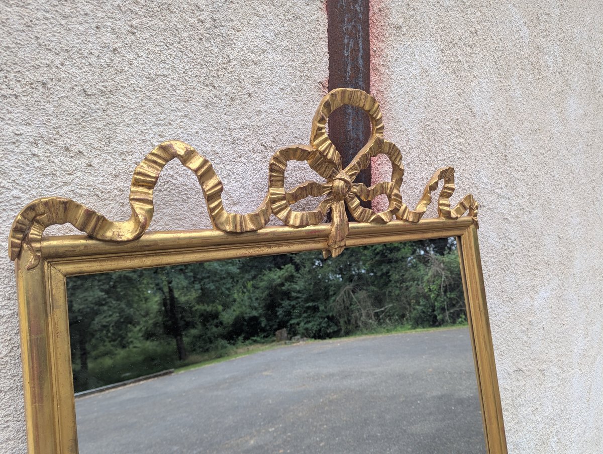 Large 19th Century Gilded Mirror With Ribboned Pediment-photo-3