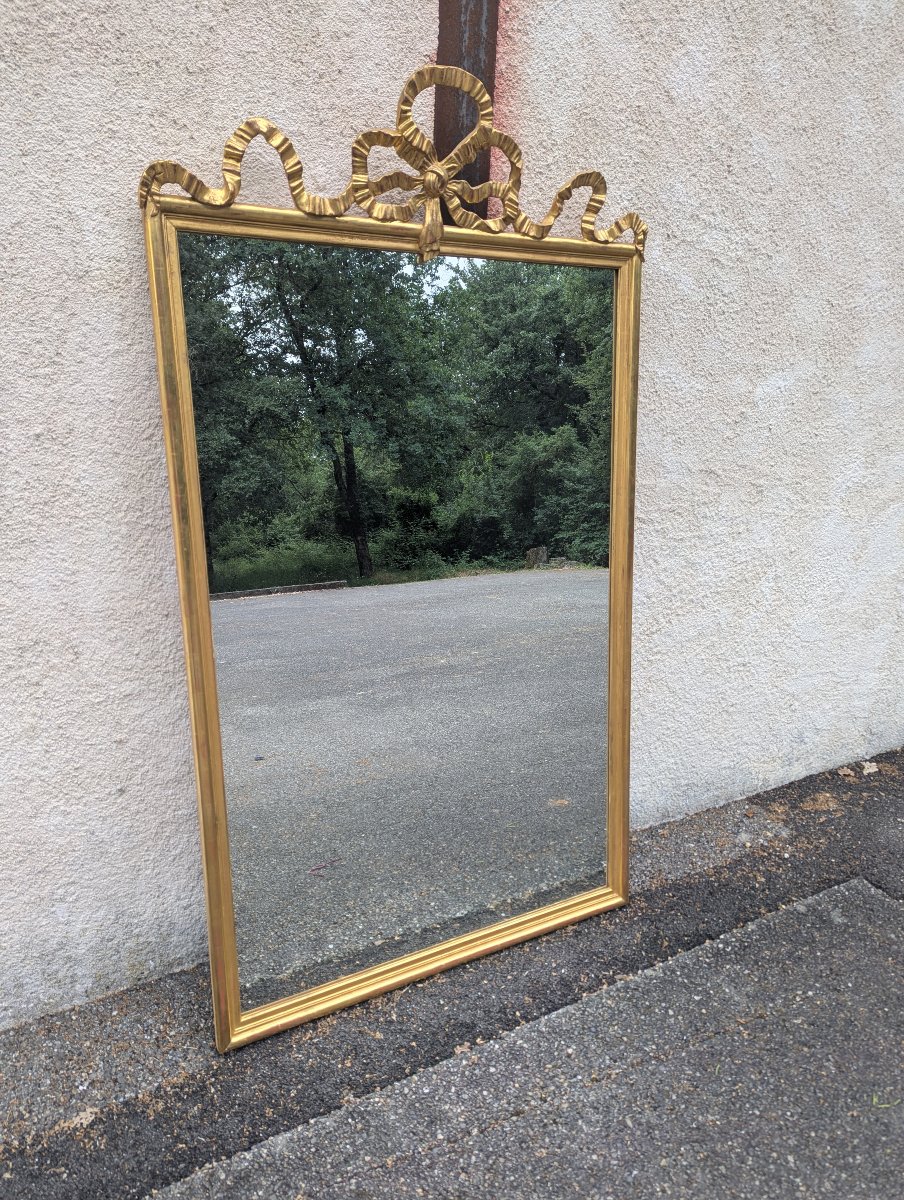 Large 19th Century Gilded Mirror With Ribboned Pediment-photo-4