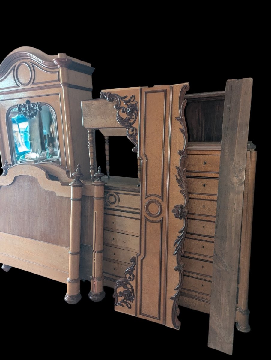 Ensemble de chambre a coucher en bois clair 19 ème siècle -photo-2