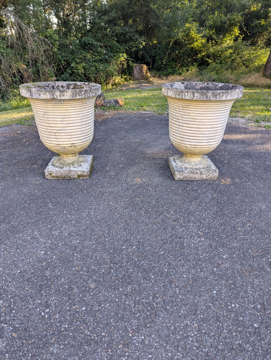 Paire de jardinière côtelèes des années 30-photo-2