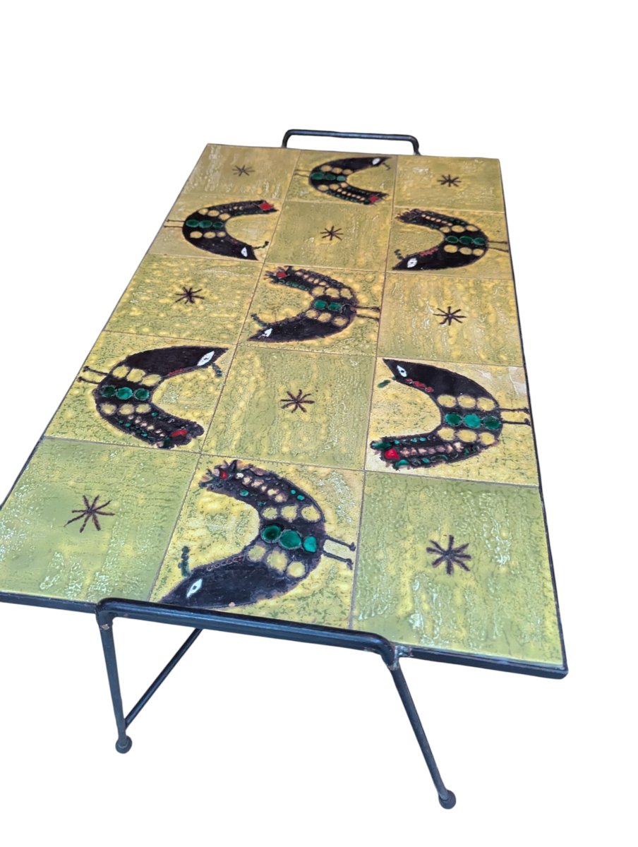 Coffee Table Attributed To Belarti With Bird Decoration-photo-2
