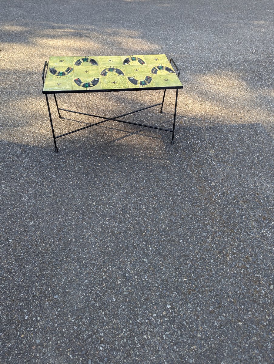 Coffee Table Attributed To Belarti With Bird Decoration-photo-1