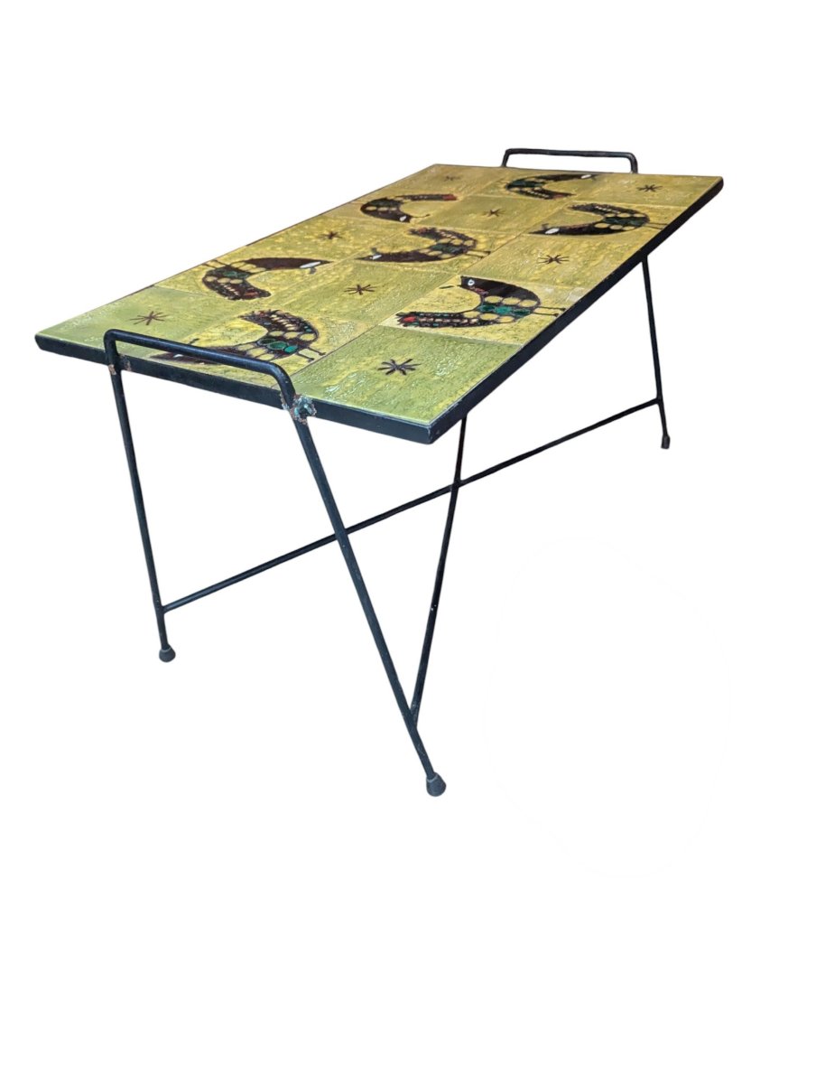 Coffee Table Attributed To Belarti With Bird Decoration