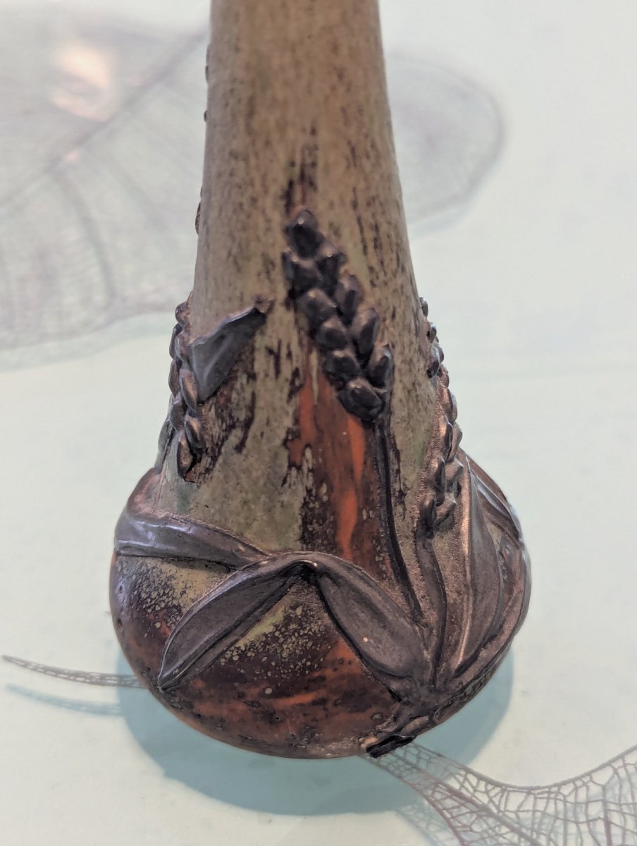  Small Berluze Vase With A Long, Slender Neck And A Pewter Base, Attributed To Daum-photo-4