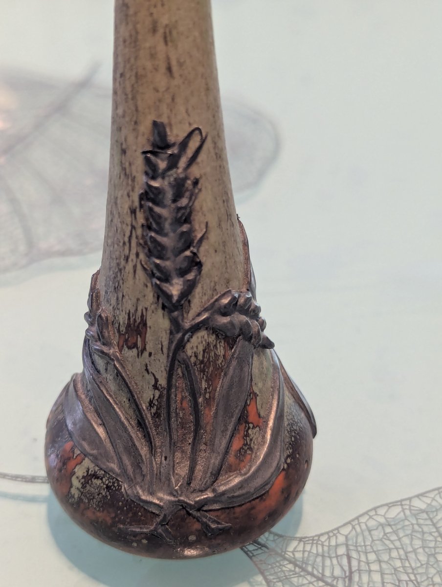  Small Berluze Vase With A Long, Slender Neck And A Pewter Base, Attributed To Daum-photo-2