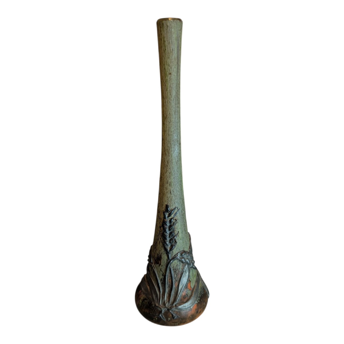  Small Berluze Vase With A Long, Slender Neck And A Pewter Base, Attributed To Daum