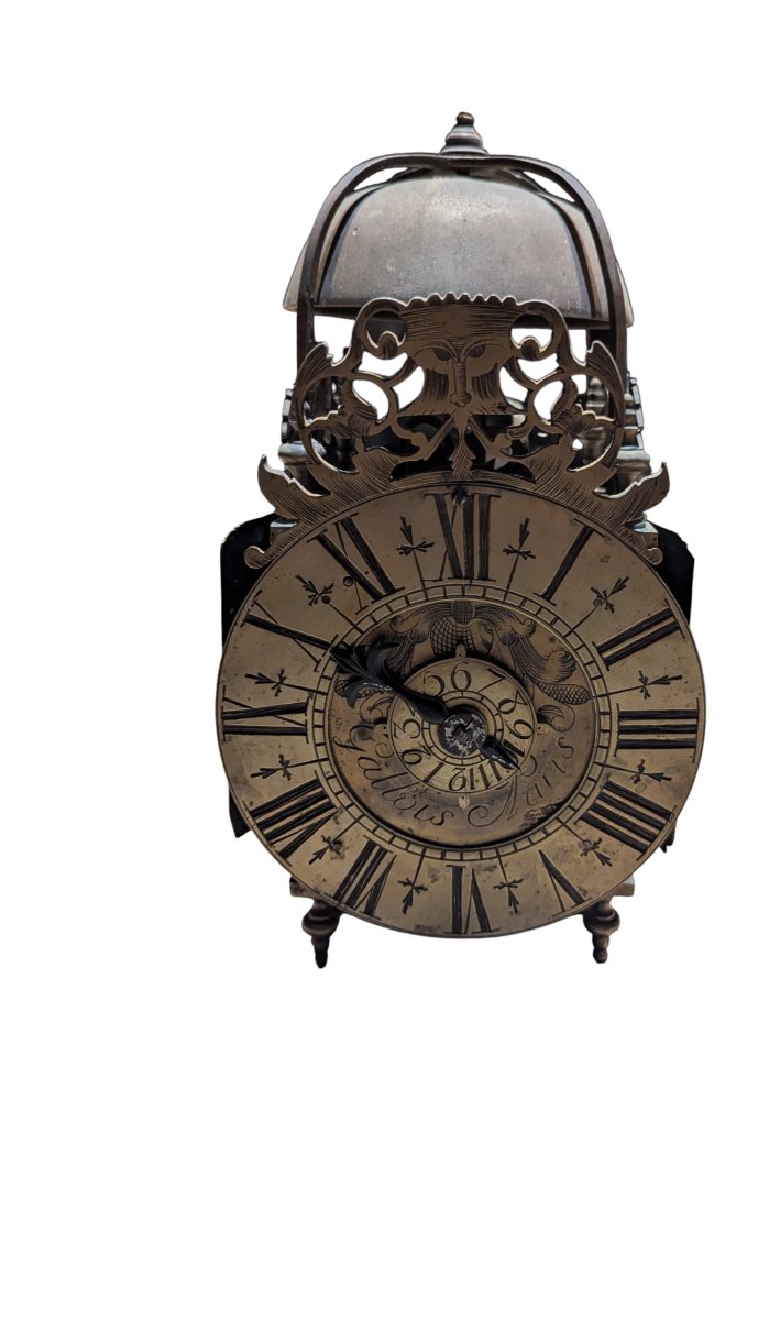 A Clock Known As A “mini Lantern,” Made Of Bronze And Brass, Engraved “gallois Paris,” 18th Century -photo-2