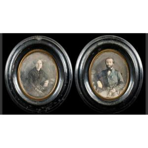 2 Daguerréotypes Alexis Gouin (fin XVIIIe-1855)deux Portraits De Couple