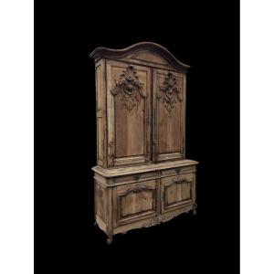 Two-part Sideboard With Gendarme Hat Carved In Oak 