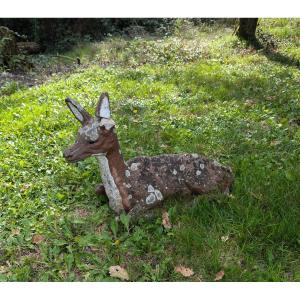 Concrete Doe, French Folk Art, Early 20th Century, Beautiful Old Patina 