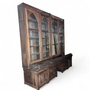 Grande bibliothèque en noyer 19 ème siècle 