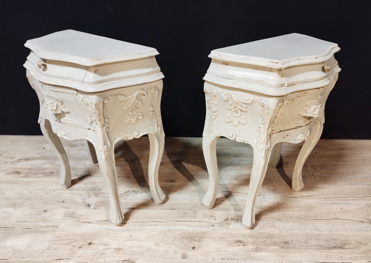 Pair Of Louis XV Style Painted Bedside Tables-photo-2