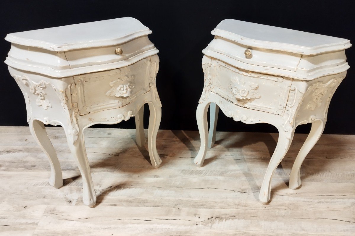 Pair Of Louis XV Style Painted Bedside Tables-photo-3