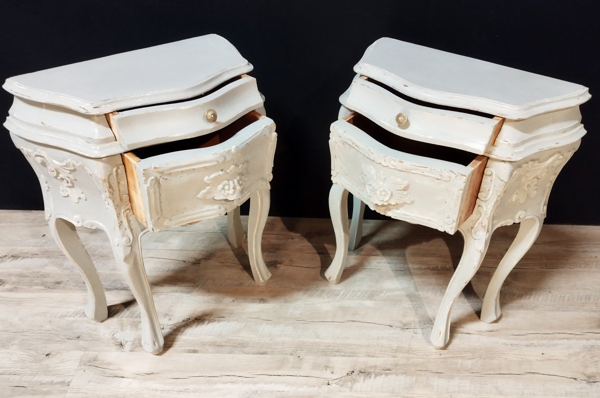Pair Of Louis XV Style Painted Bedside Tables-photo-4