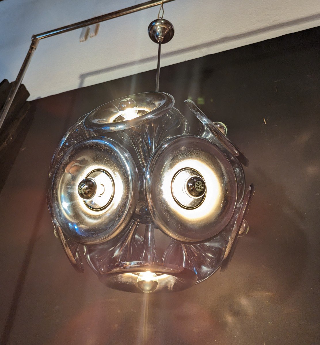 Imposing And Rare Space Age Chandelier 70 Chrome Sputnik Model-photo-4