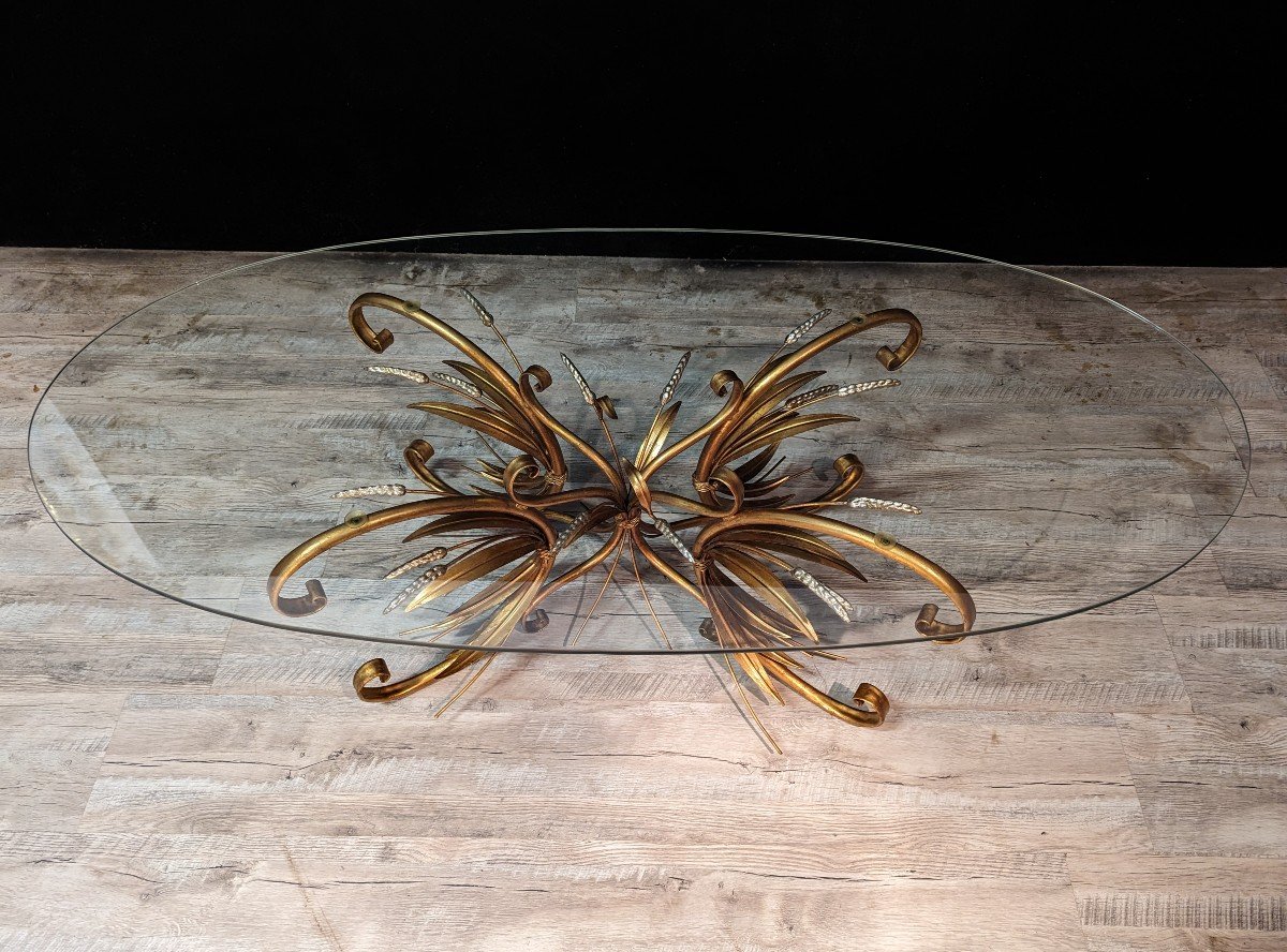 Grande Table Basse Ovale "gerbe d'épi De Blé" dans le goût Robert Goossens -photo-2