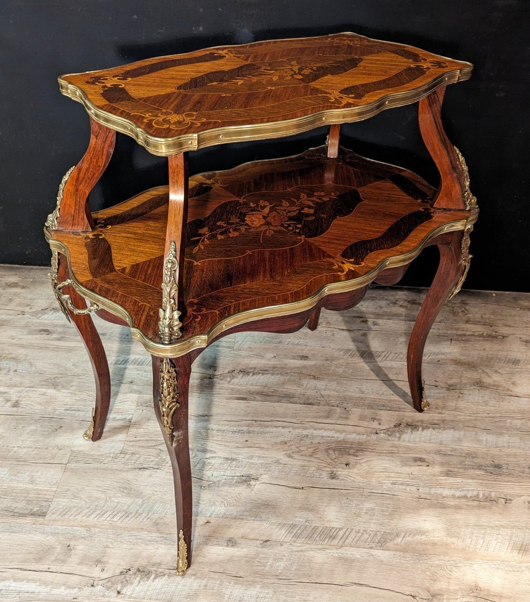 Table à Thé Marquetée Style Louis XV-photo-4
