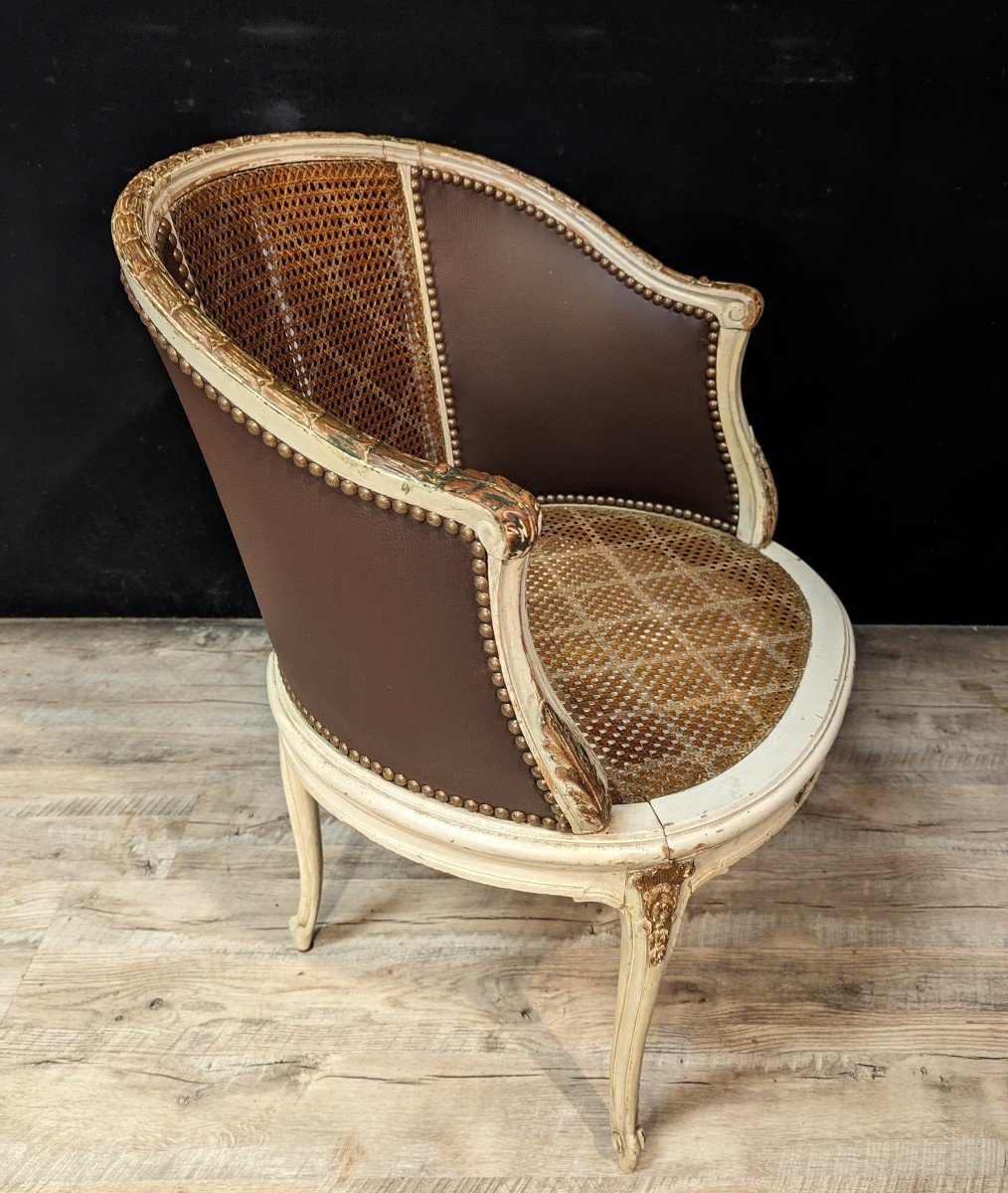 Fauteuil De Bureau Louis XVI En Bois Laqué-photo-3