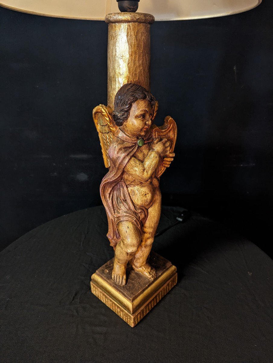 Angelot Decor Lamp In Polychromed Wood-photo-3